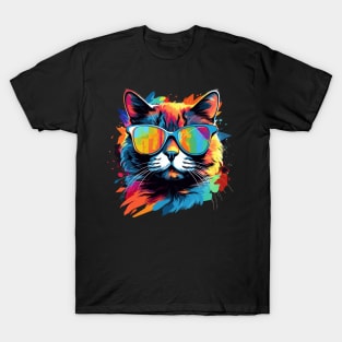 Party Cat in Sunglasses Men Women 80s 90s Retro Funny Cat T-Shirt